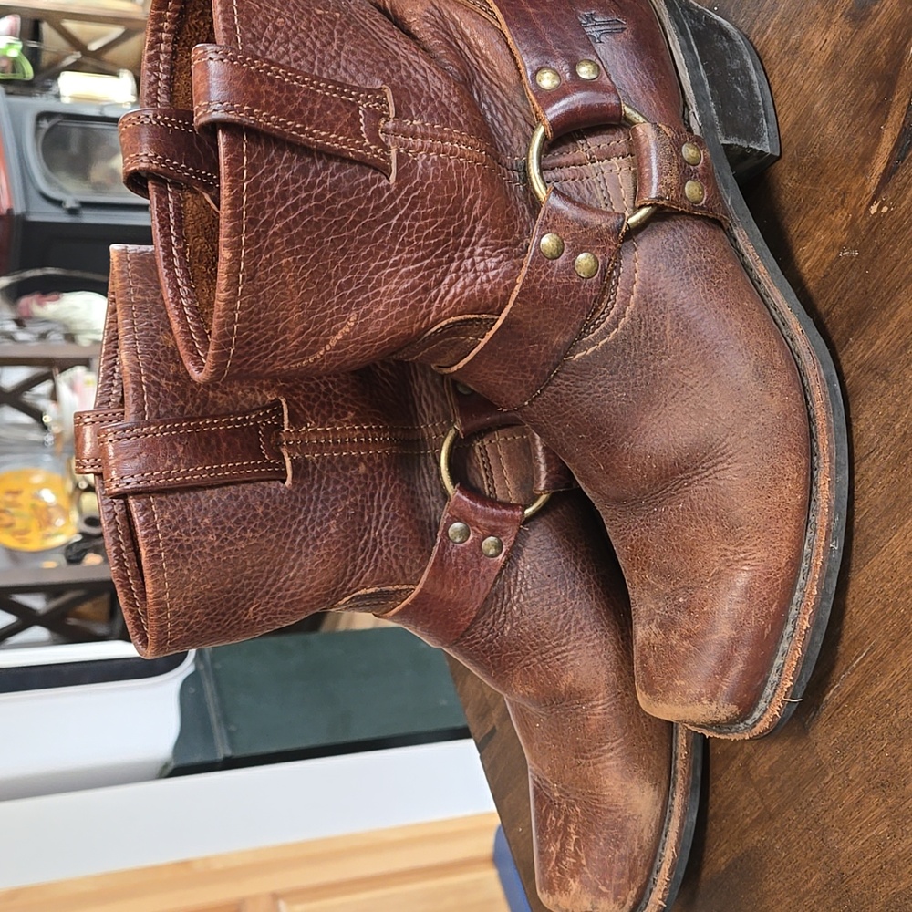 Frye Brown Leather Harness Moto Boots - Picture 3 of 8